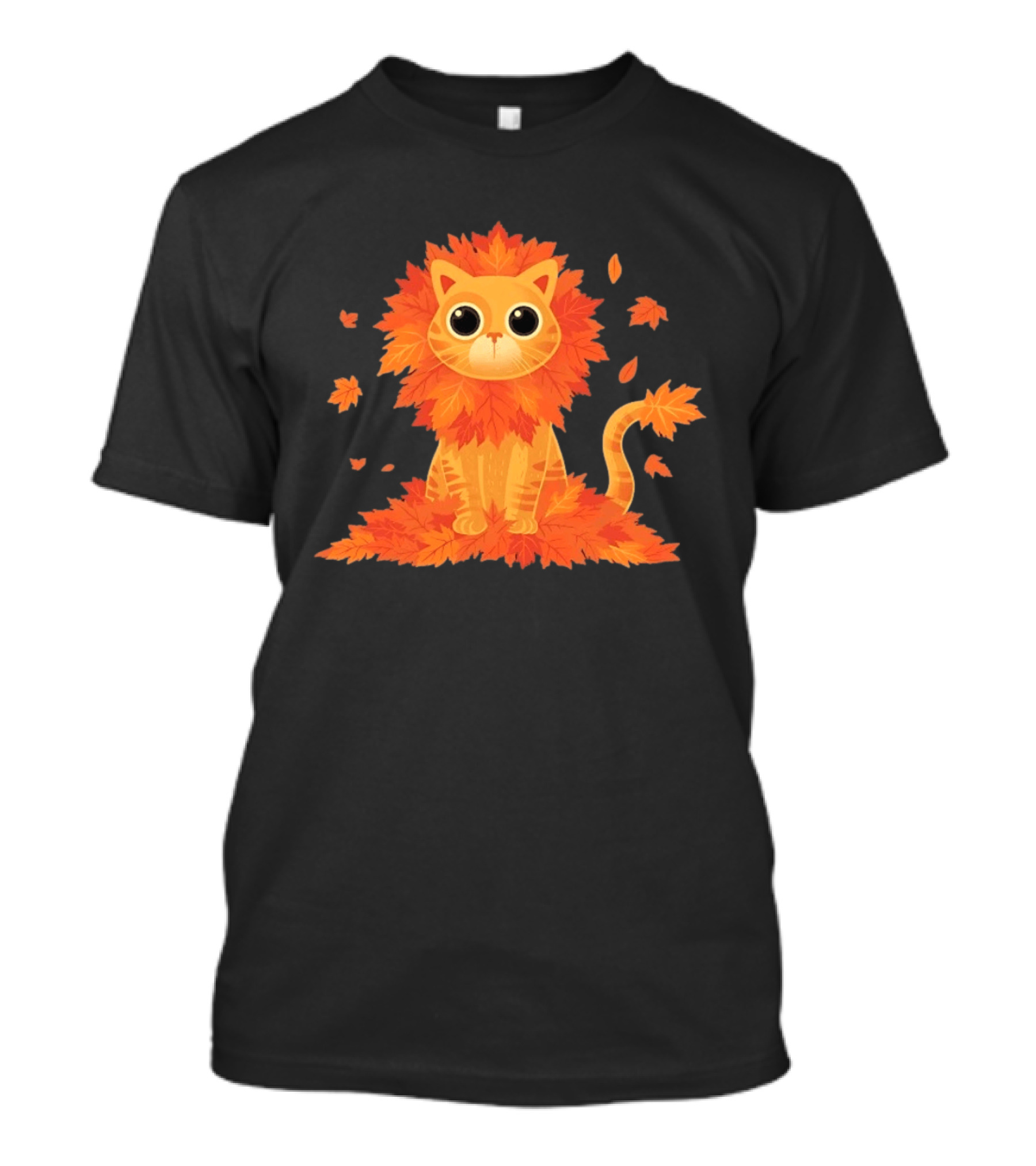 Cat With Autumn Leaves Mane Fall Lion Cozy Cute Kitty T-Shirt