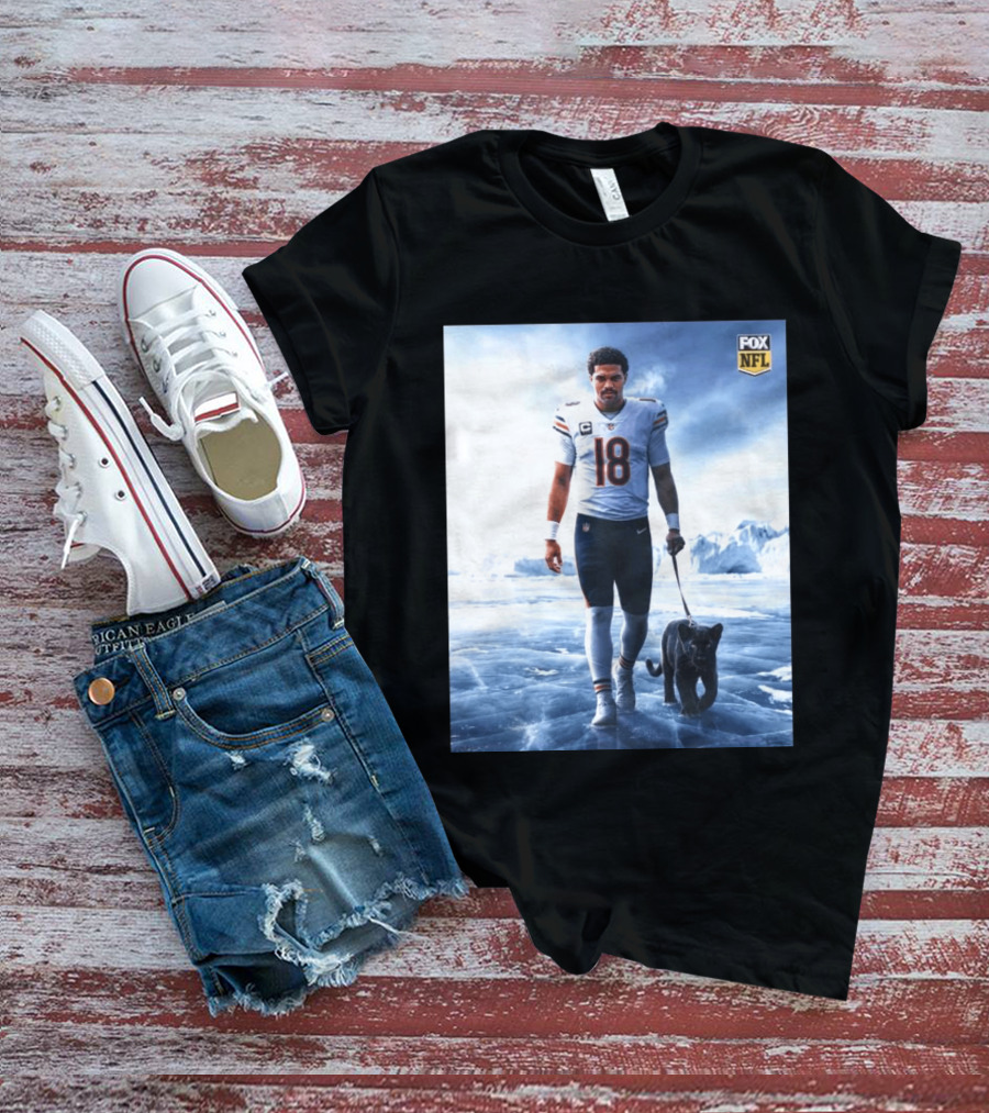 Chicago Bears QB #18 Arctic Panther Fox NFL Icy Football Player Black Panther T-Shirt