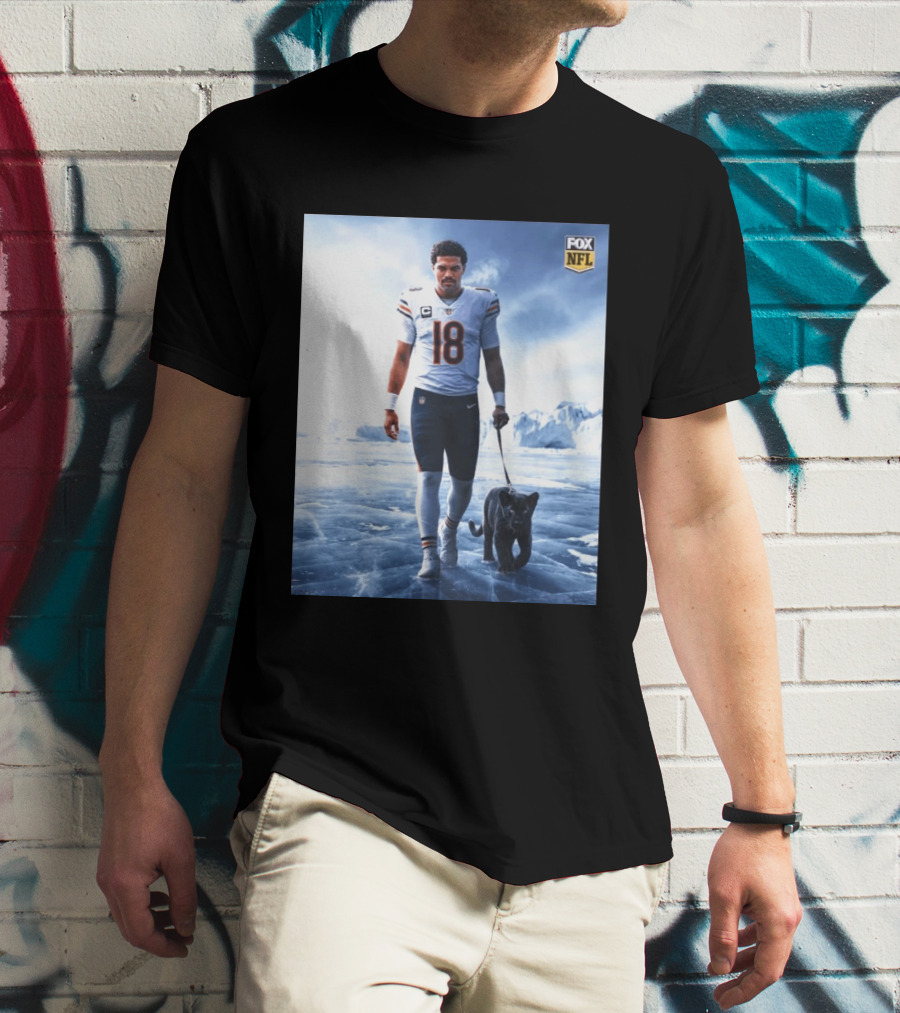 Chicago Bears QB #18 Arctic Panther Fox NFL Icy Football Player Black Panther T-Shirt