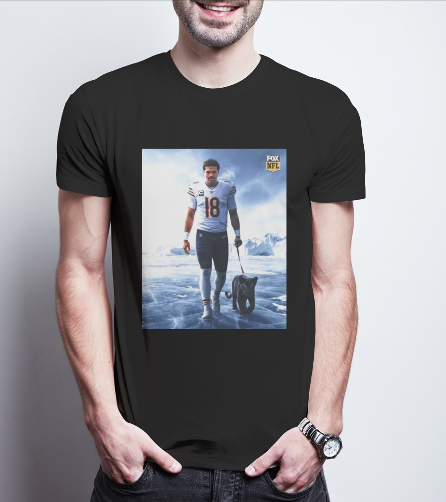 Chicago Bears QB #18 Arctic Panther Fox NFL Icy Football Player Black Panther T-Shirt