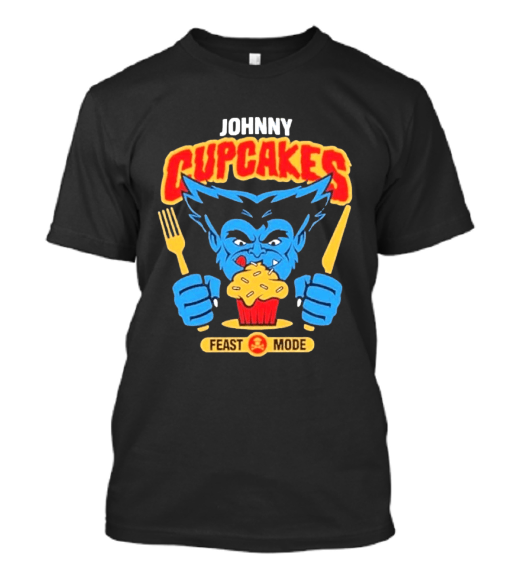 Johnny Cupcakes Feast Mode Blue Wolverine Eating Cupcake T-Shirt