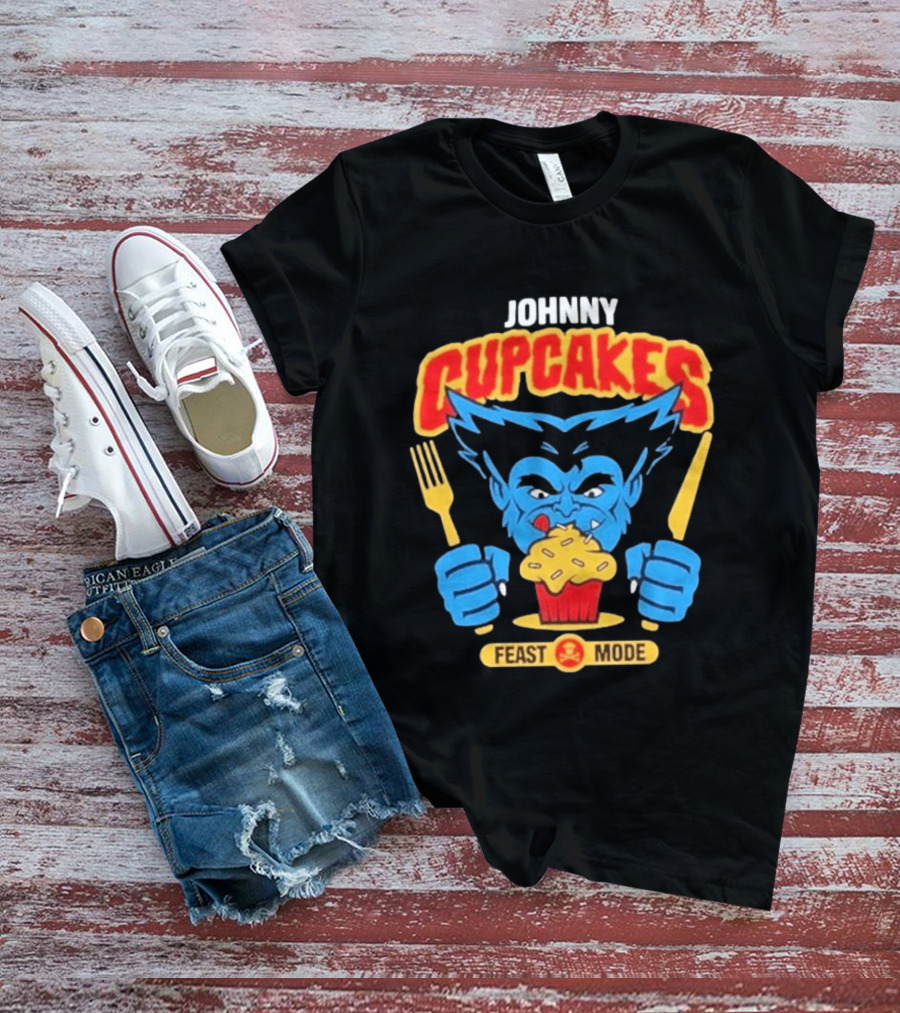 Johnny Cupcakes Feast Mode Blue Wolverine Eating Cupcake T-Shirt