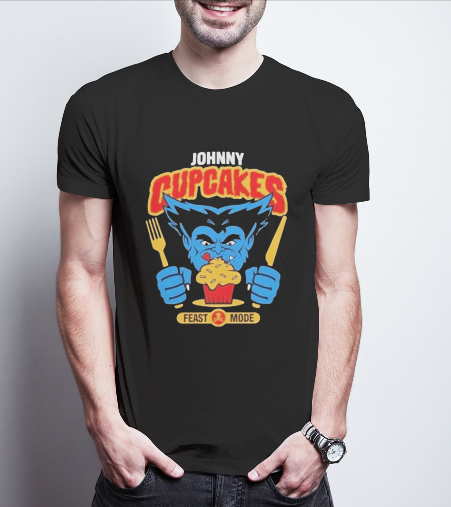 Johnny Cupcakes Feast Mode Blue Wolverine Eating Cupcake T-Shirt