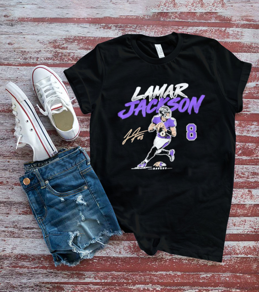 Lamar Jackson 8 Baltimore Ravens Football 2026 T-Shirt