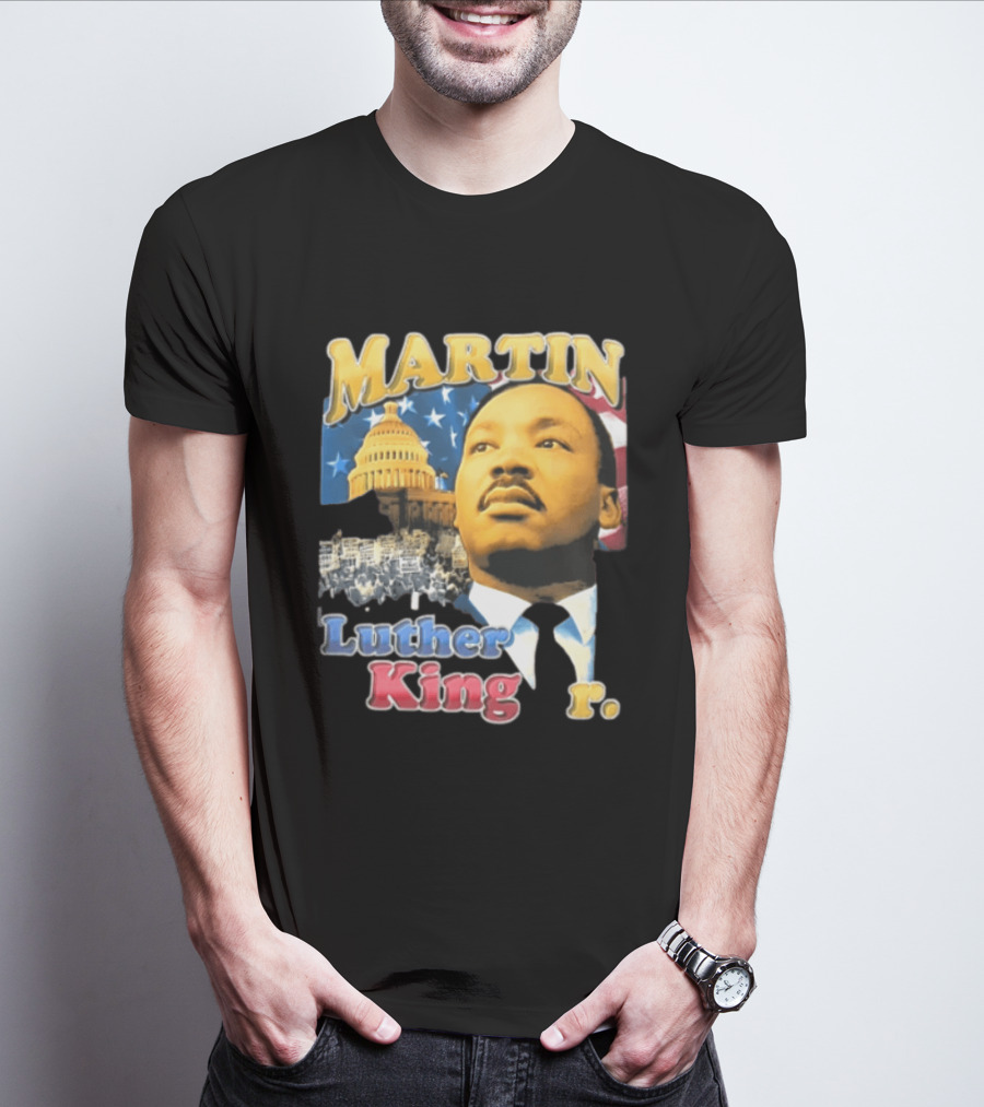 Martin Luther King Jr US Capitol American Flag Civil Rights March T-Shirt