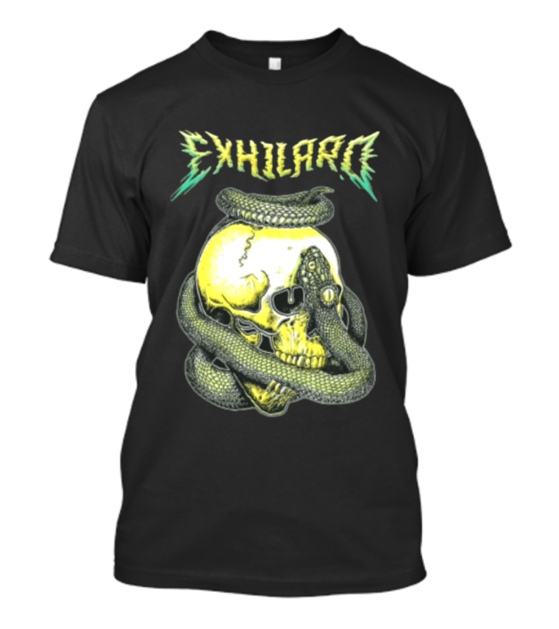 Exhilaro Venomous Serpent Coiled Around Yellow Human Skull T-Shirt