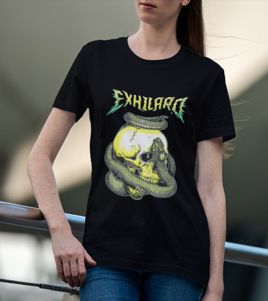 Exhilaro Venomous Serpent Coiled Around Yellow Human Skull T-Shirt