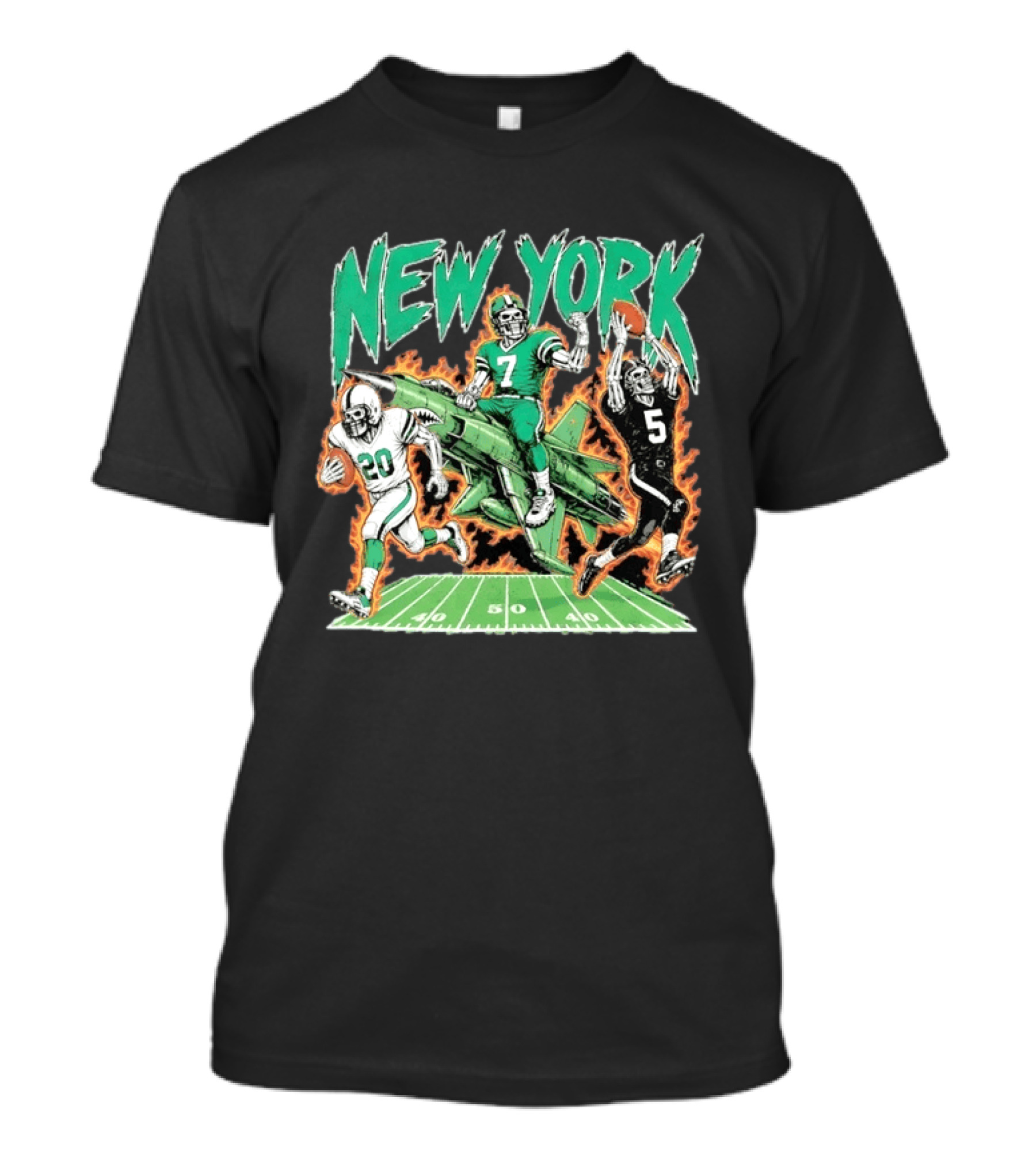 New York Jets Skeleton Football Players With Jet And Field T-Shirt