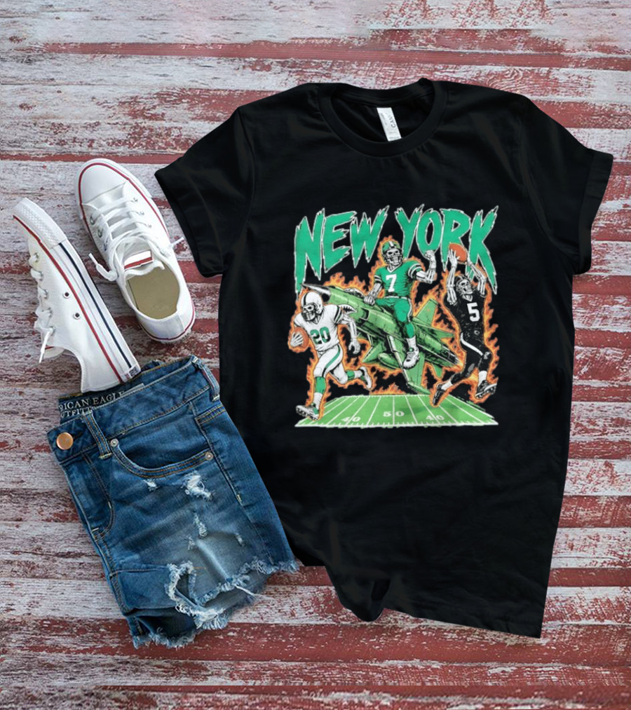 New York Jets Skeleton Football Players With Jet And Field T-Shirt