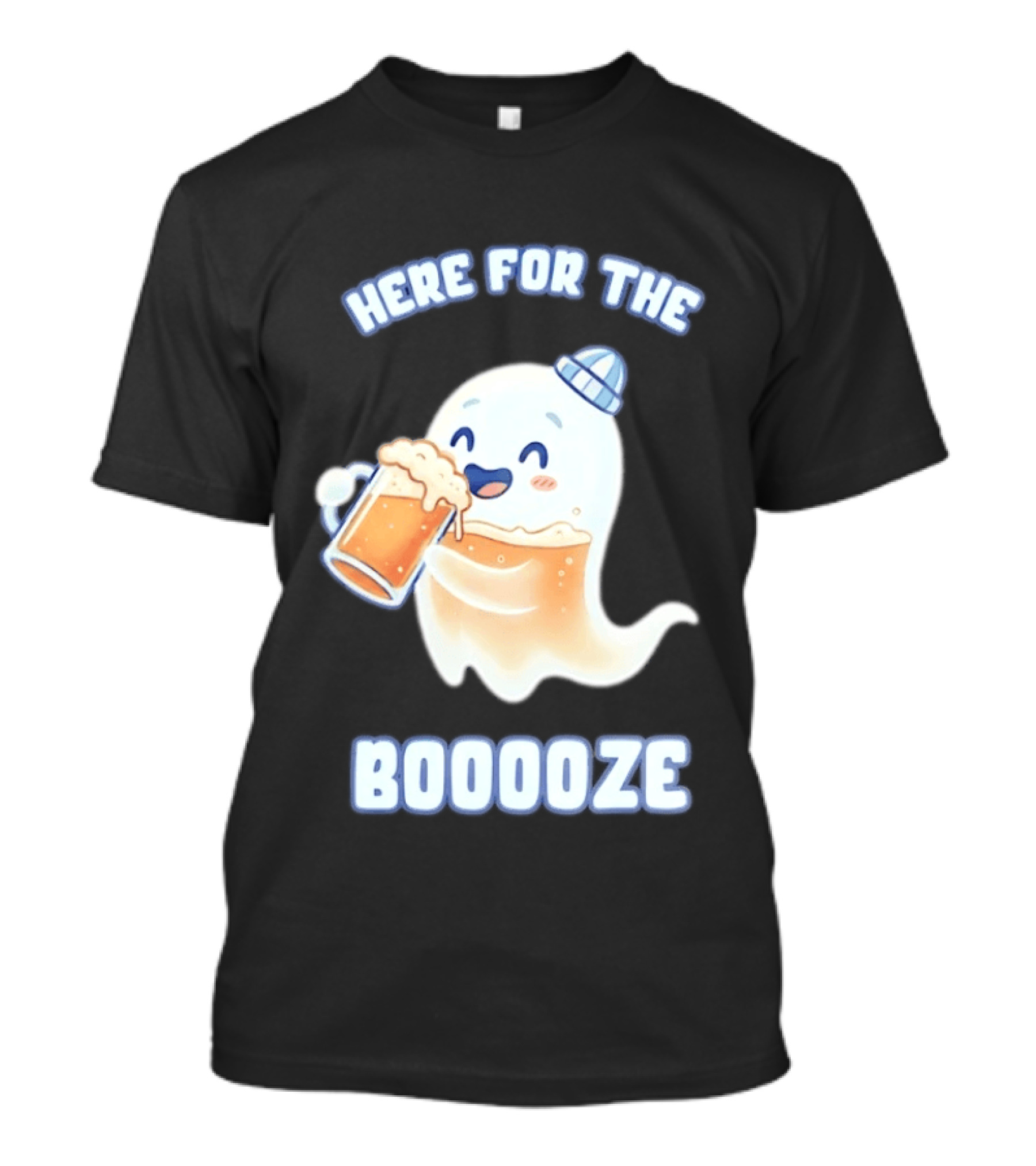 Here For The Booooze Ghost Drinking Beer Fun Halloween T-Shirt