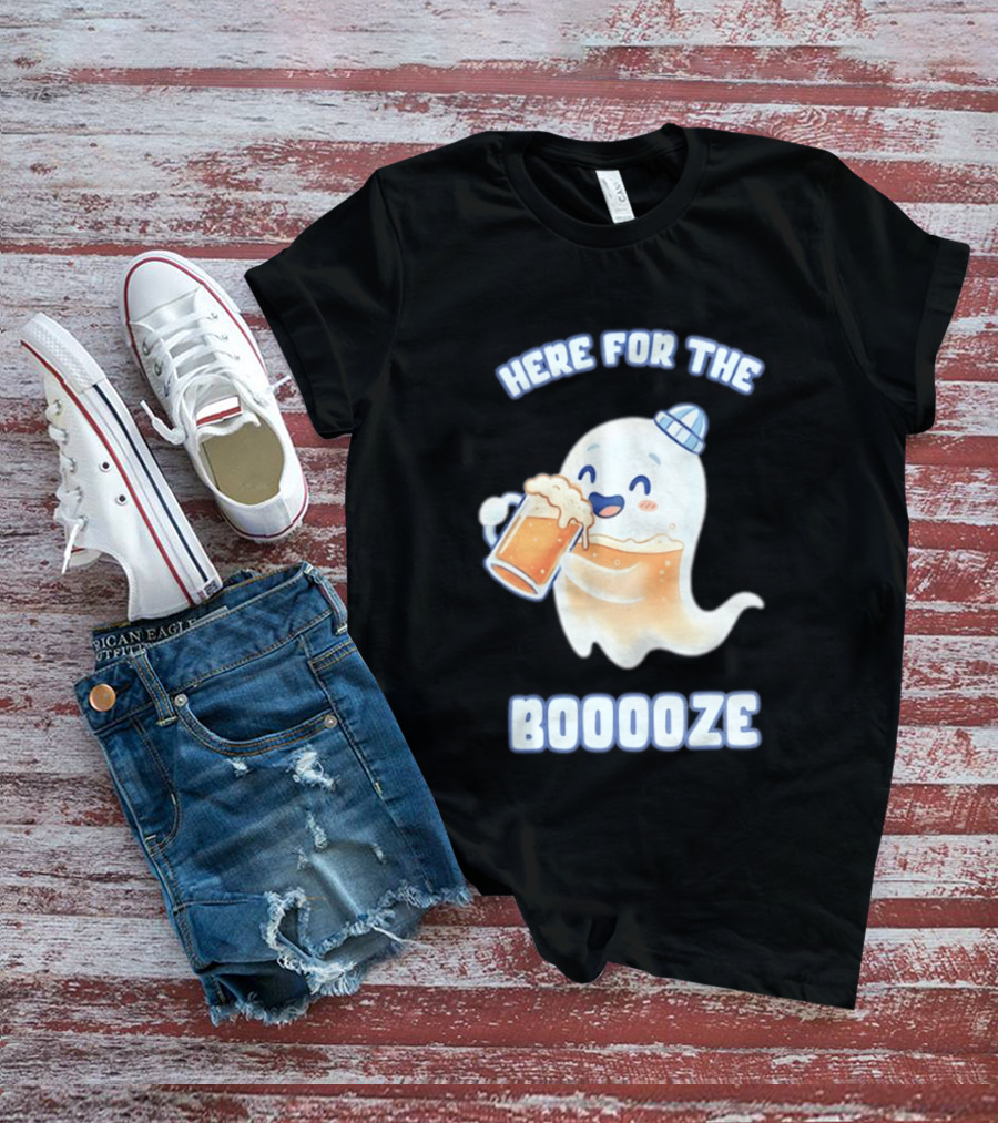 Here For The Booooze Ghost Drinking Beer Fun Halloween T-Shirt