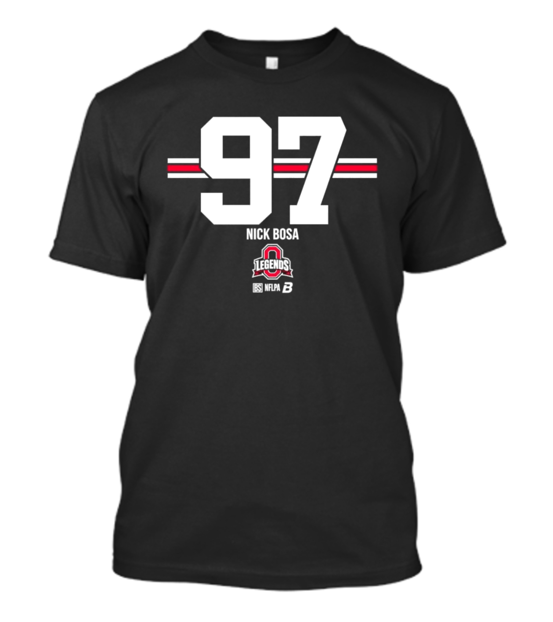 Ohio State Buckeyes Nick Bosa 97 Scarlet Gray Stripes T-Shirt