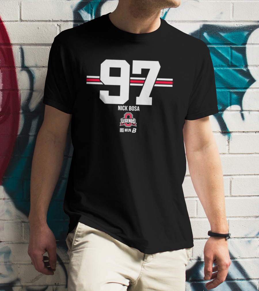 Ohio State Buckeyes Nick Bosa 97 Scarlet Gray Stripes T-Shirt