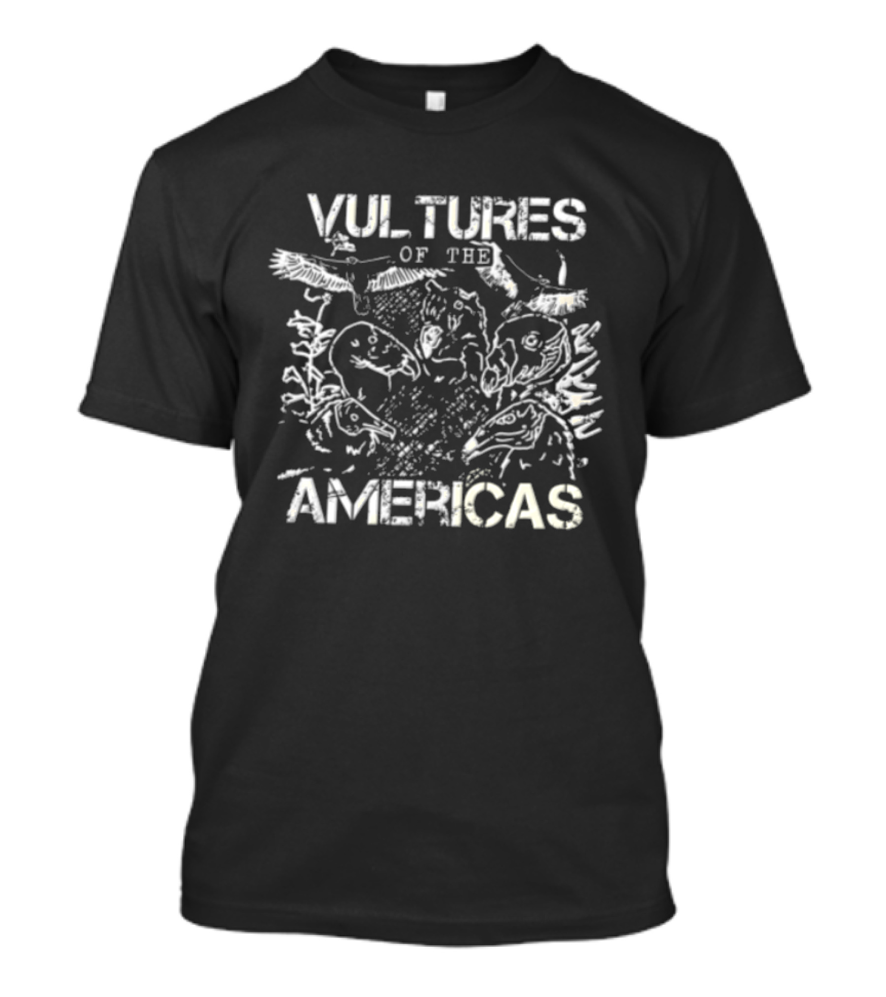 Vultures Of The Americas Distressed Birds Sketch Heads Flying T-Shirt