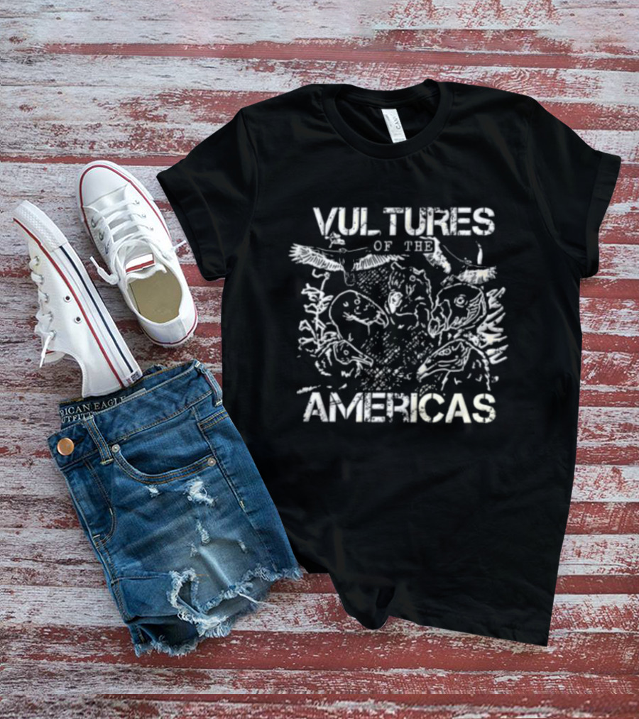 Vultures Of The Americas Distressed Birds Sketch Heads Flying T-Shirt