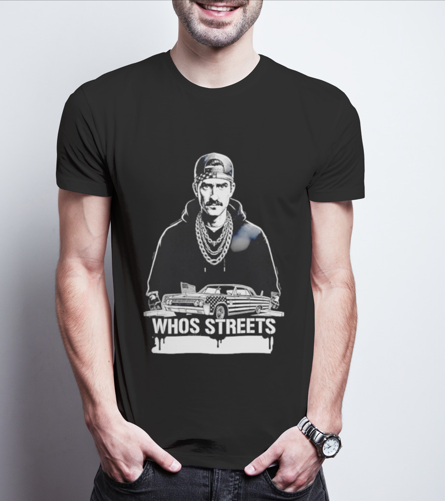 Whos Streets American Flag Car And Man Street Chain Hip Hop Culture T-Shirt