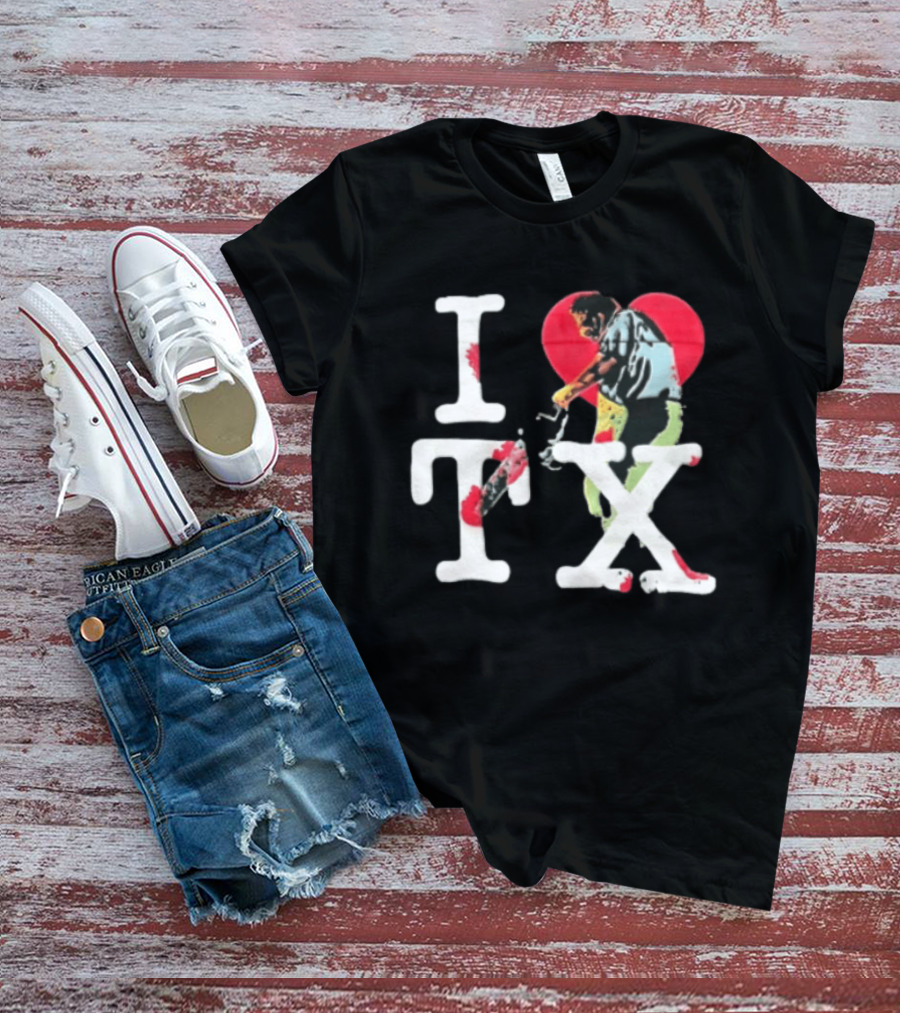 I Love Tx Leatherface Chainsaw Heart Blood Splatter T-Shirt