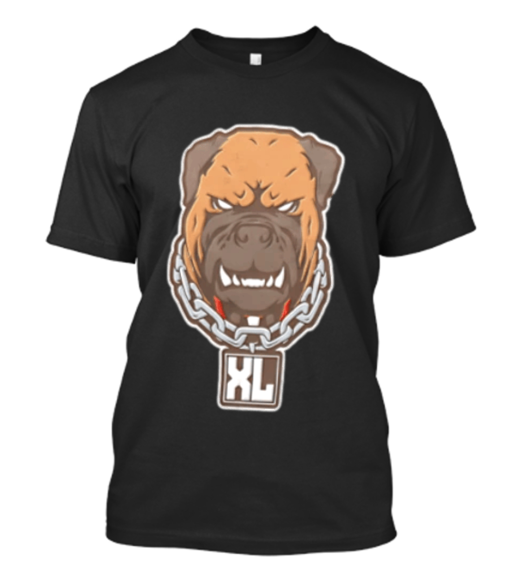 XL Angry Growling Dog Head Chain Collar Tag Cartoon Caricature T-Shirt