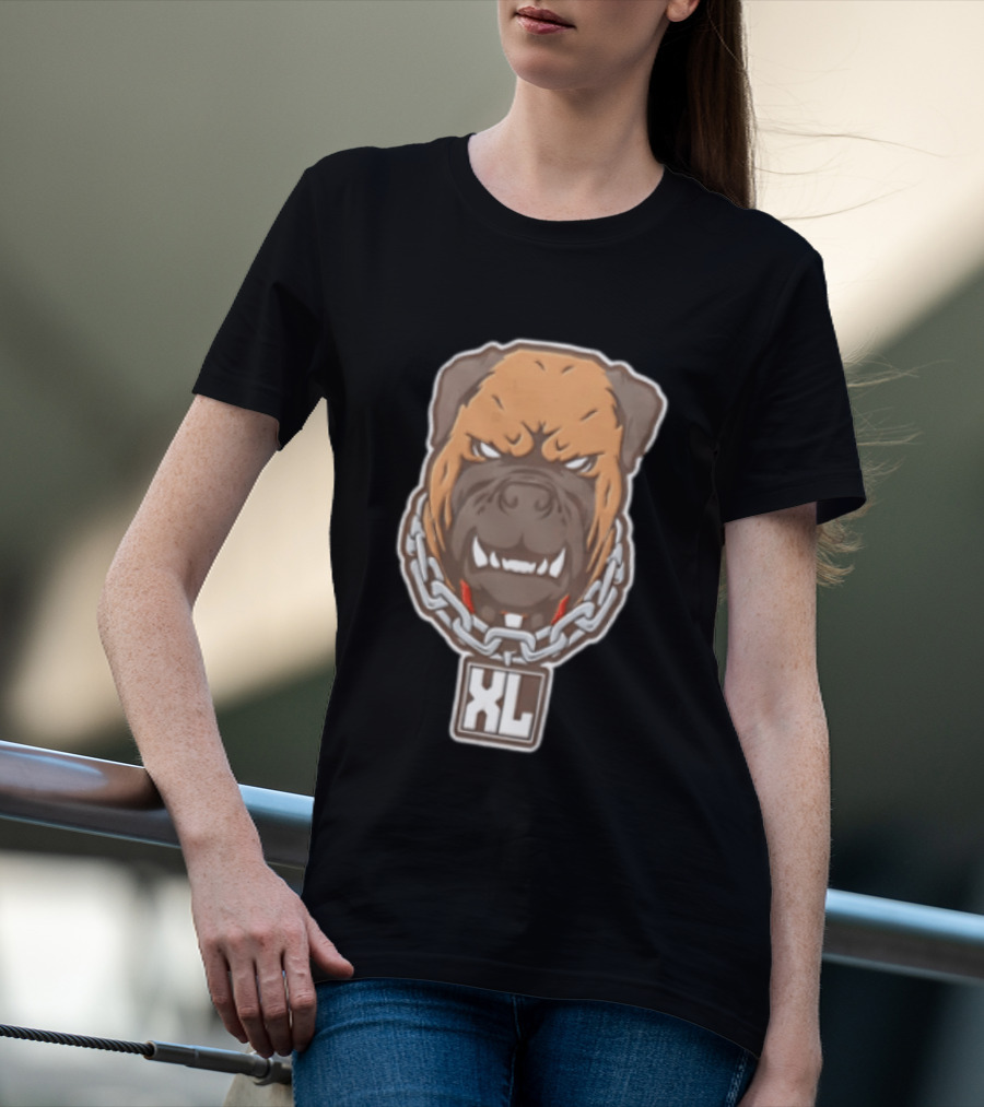 XL Angry Growling Dog Head Chain Collar Tag Cartoon Caricature T-Shirt