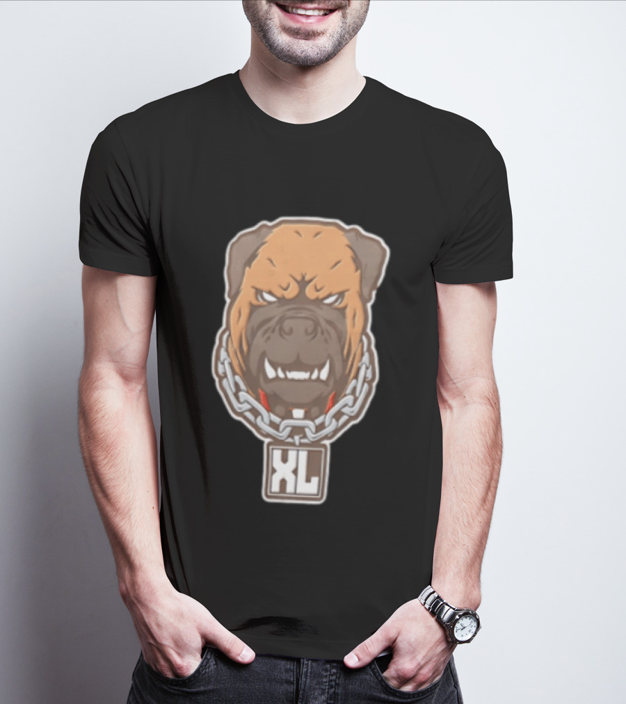 XL Angry Growling Dog Head Chain Collar Tag Cartoon Caricature T-Shirt