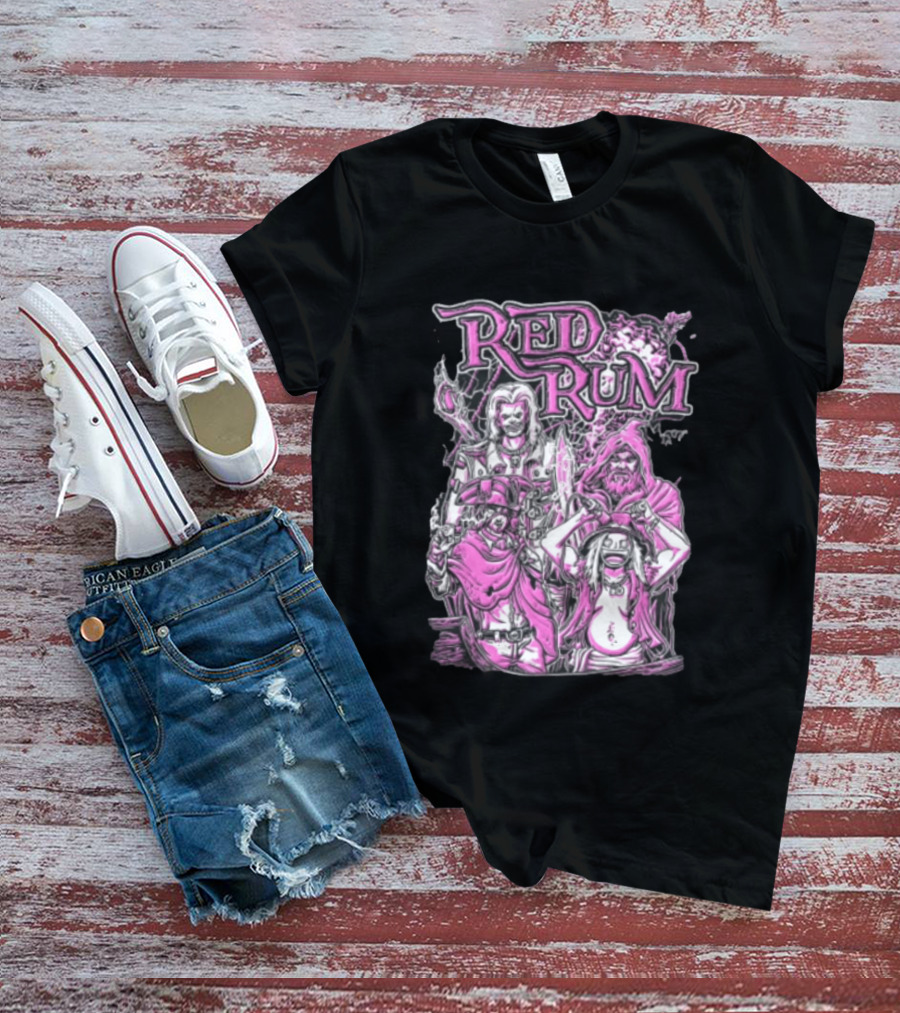 Red Rum Pink Pirate Crew Captain Hooded Wizard Comic Line T-Shirt