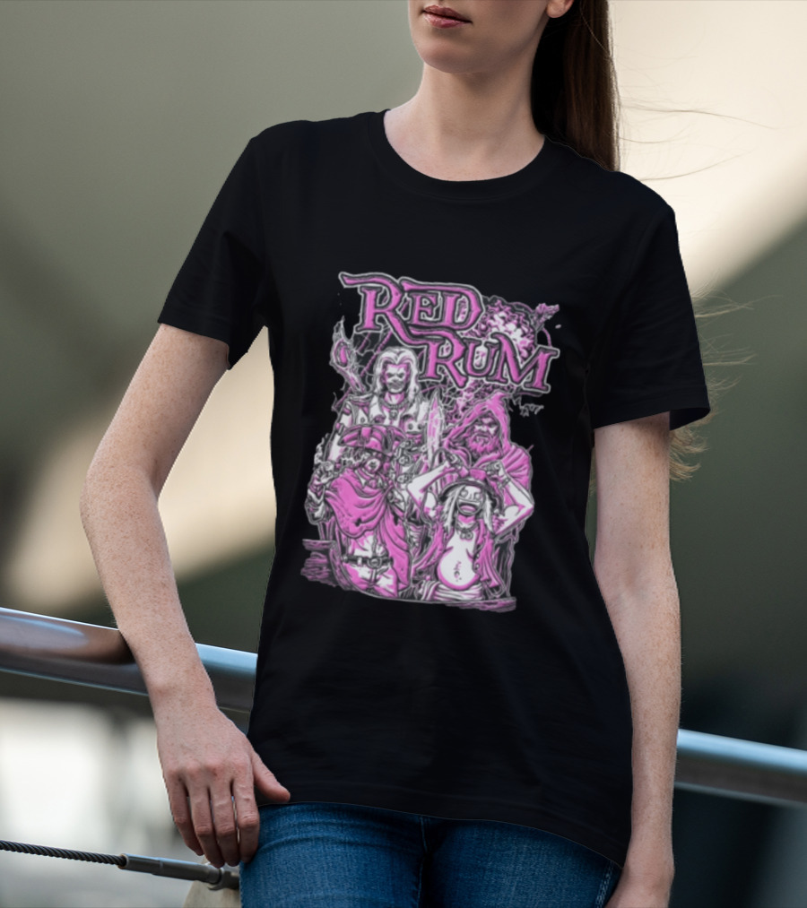 Red Rum Pink Pirate Crew Captain Hooded Wizard Comic Line T-Shirt