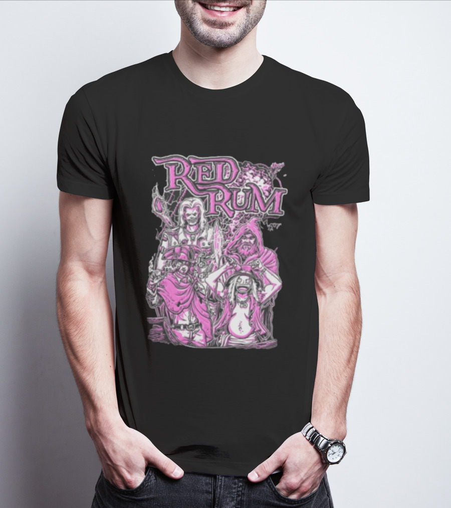 Red Rum Pink Pirate Crew Captain Hooded Wizard Comic Line T-Shirt