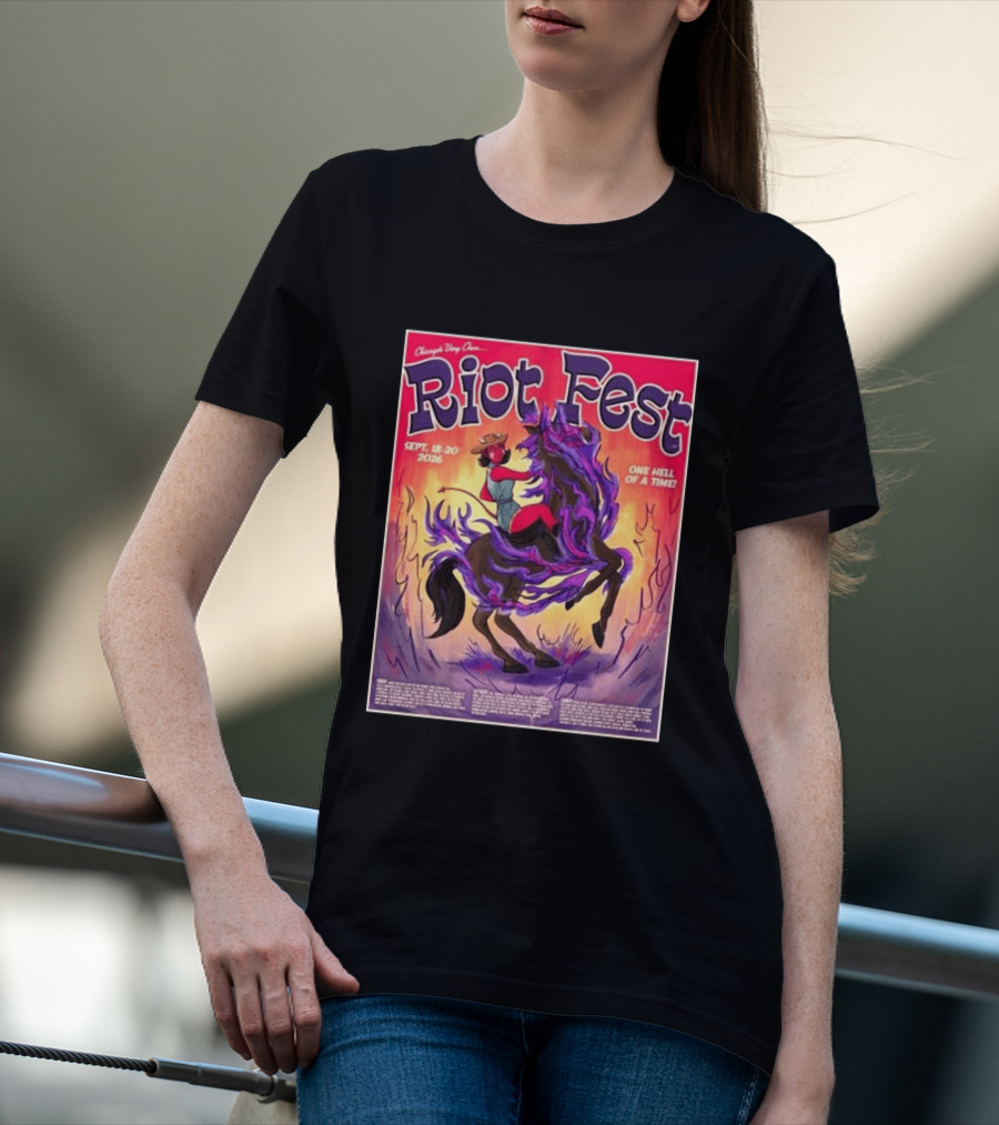 Chicago Douglass Park Riot Fest 2026 Devil Cowgirl Artwork September 18 20 One Hell Of A Time T-Shirt