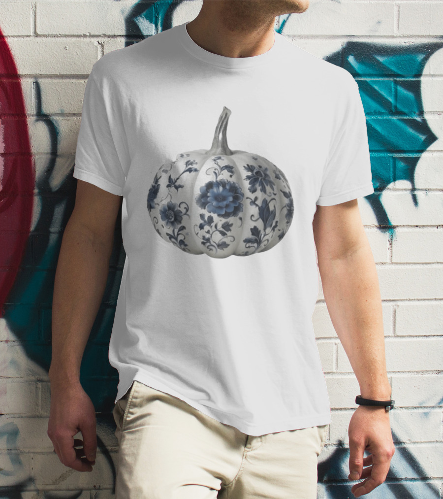 Blue Floral Porcelain Pumpkin China Blue Pumpkin Decor T-Shirt
