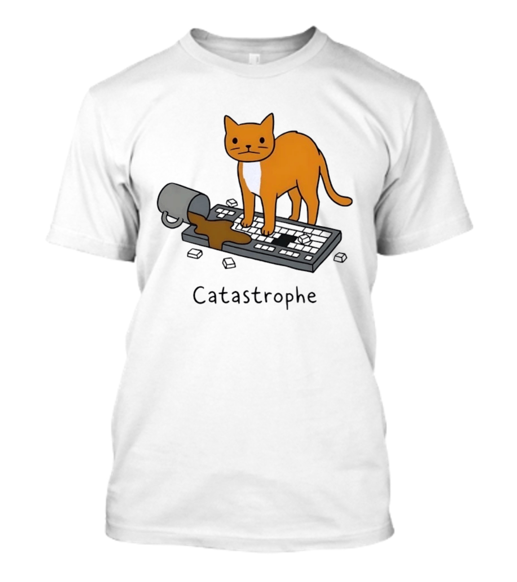 Catastrophe Orange Cat Spilling Coffee On Keyboard T-Shirt