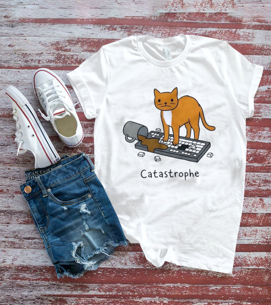 Catastrophe Orange Cat Spilling Coffee On Keyboard T-Shirt