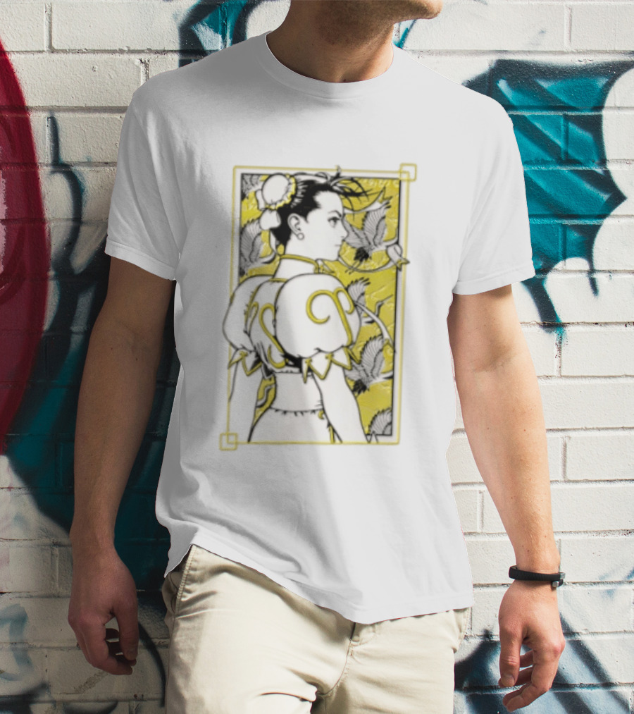 Chun Li Profile Flying Cranes Yellow Frame Line T-Shirt