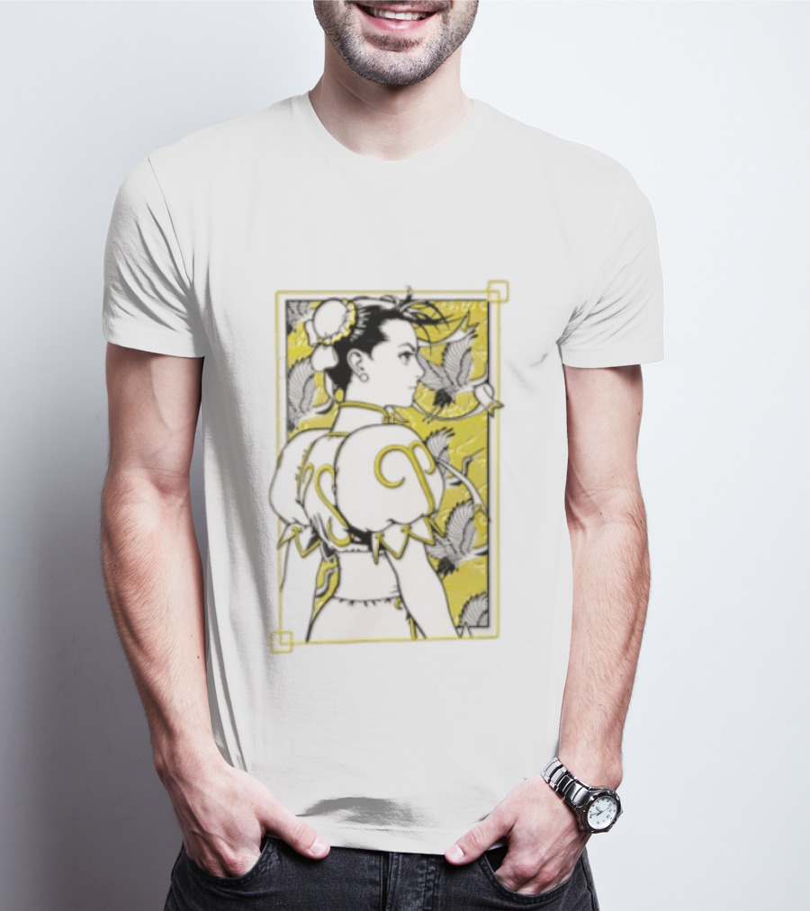 Chun Li Profile Flying Cranes Yellow Frame Line T-Shirt