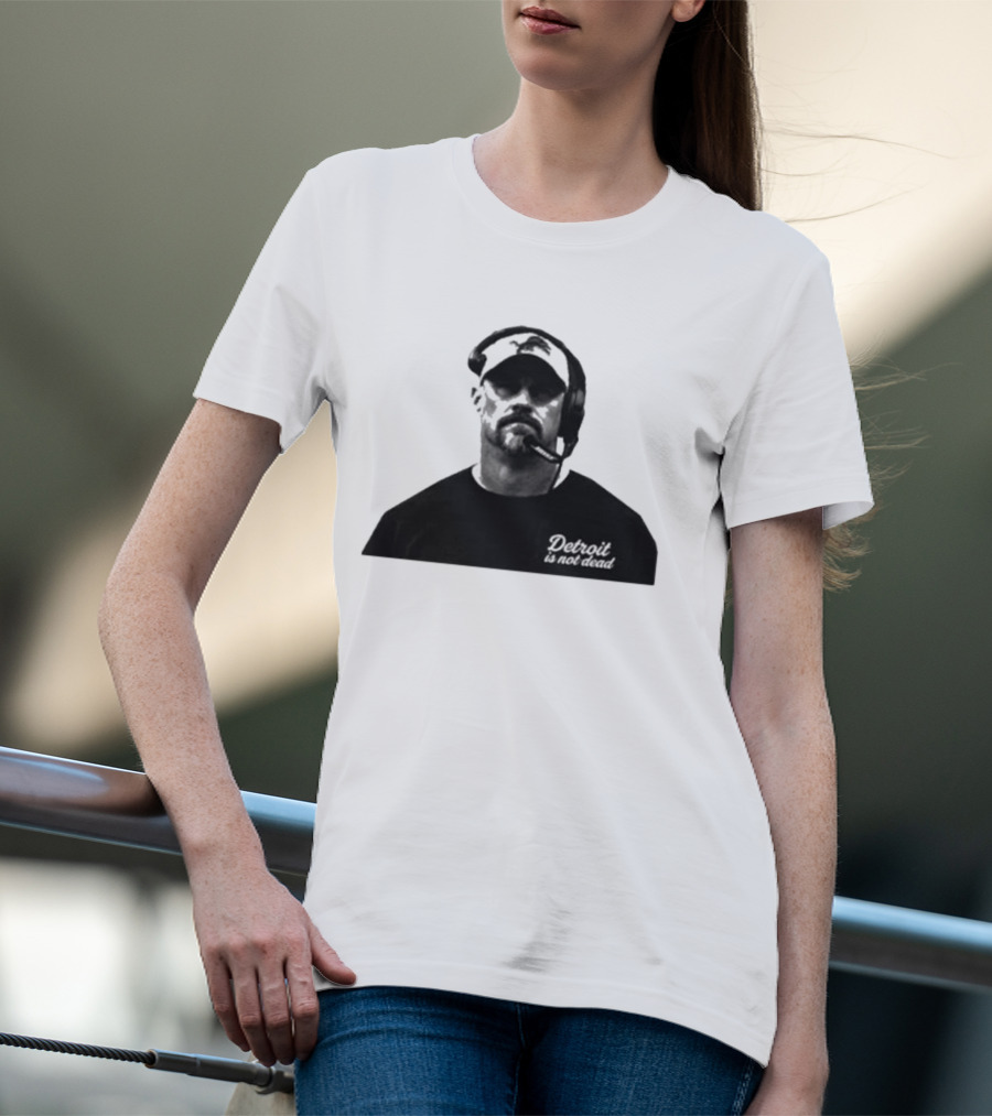 Dan Campbell 2026 Detroit Is Not Dead Headset Coach Monochrome Detroit Football T-Shirt