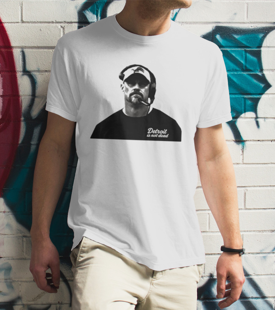 Dan Campbell 2026 Detroit Is Not Dead Headset Coach Monochrome Detroit Football T-Shirt