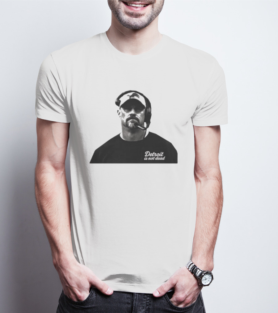Dan Campbell 2026 Detroit Is Not Dead Headset Coach Monochrome Detroit Football T-Shirt