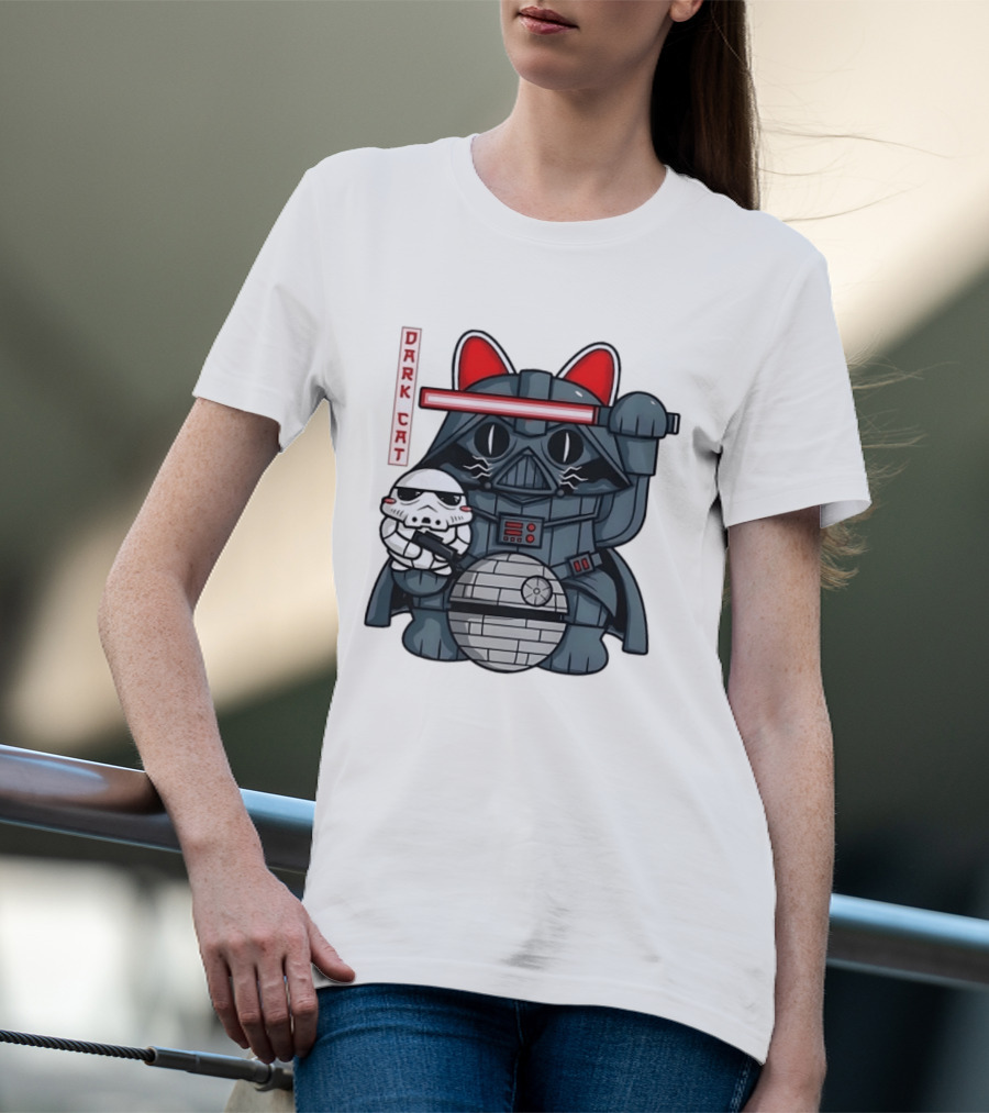 Dark Cat Vader Star Wars Cat Holding Stormtrooper Helmet T-Shirt