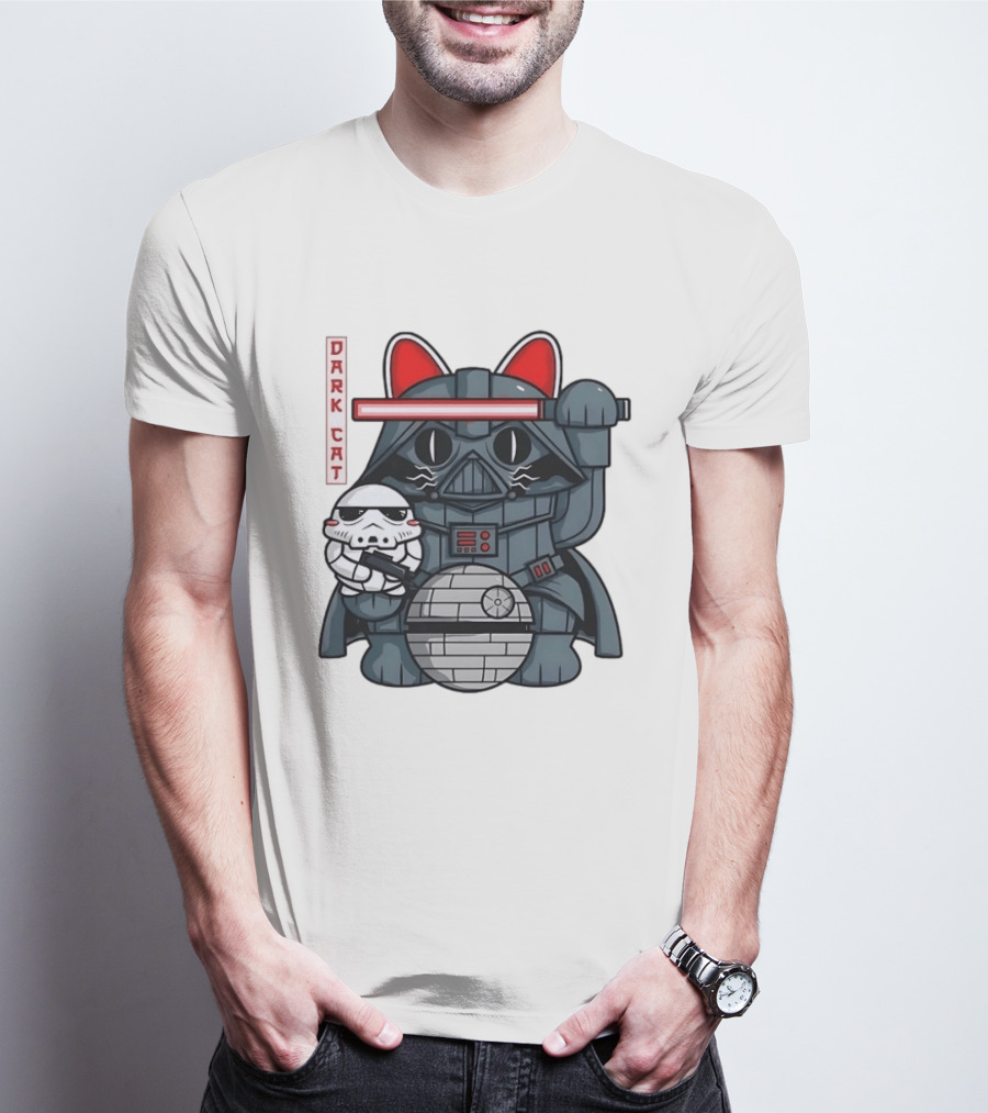 Dark Cat Vader Star Wars Cat Holding Stormtrooper Helmet T-Shirt