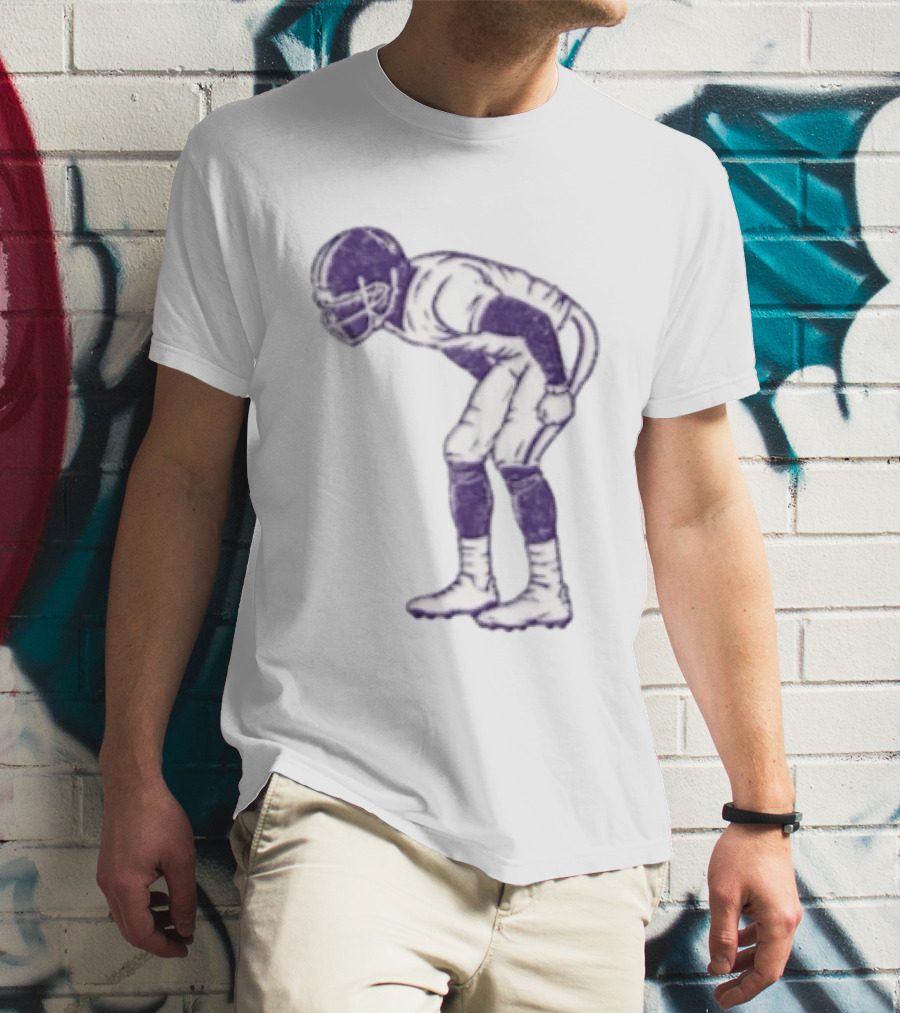 Distressed Purple American Football Player Resting Pose Vintage Look T-Shirt