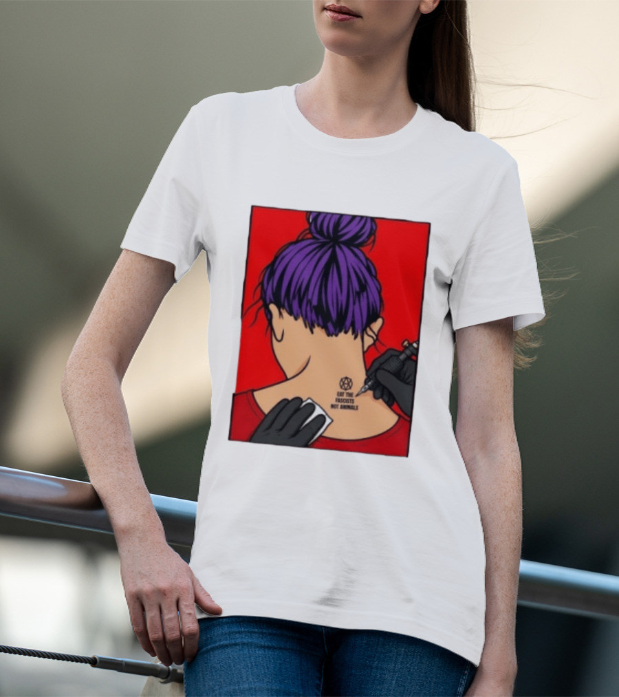 Eat The Fascists Not Animals Tattoo Anarchist Purple Hair Red T-Shirt