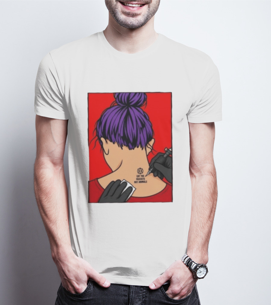 Eat The Fascists Not Animals Tattoo Anarchist Purple Hair Red T-Shirt