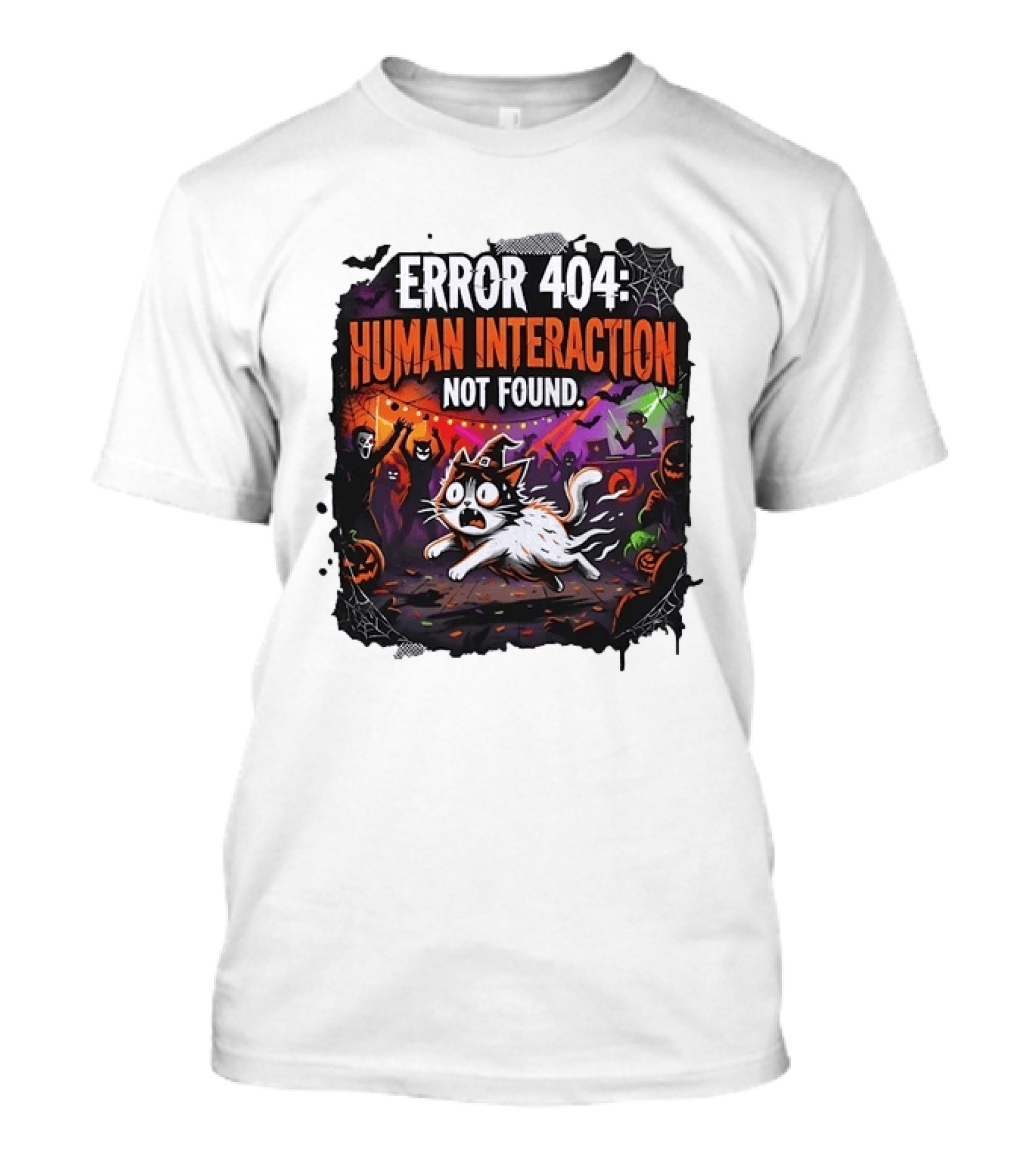 Error 404 Human Interaction Not Found Halloween Cat Spooky Party Scene T-Shirt