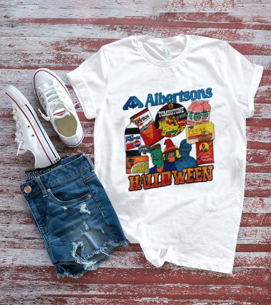 Albertsons Halloween Frankenstein Witch Mummy Featuring Diet Pepsi Doritos Tombstone Pizza T-Shirt