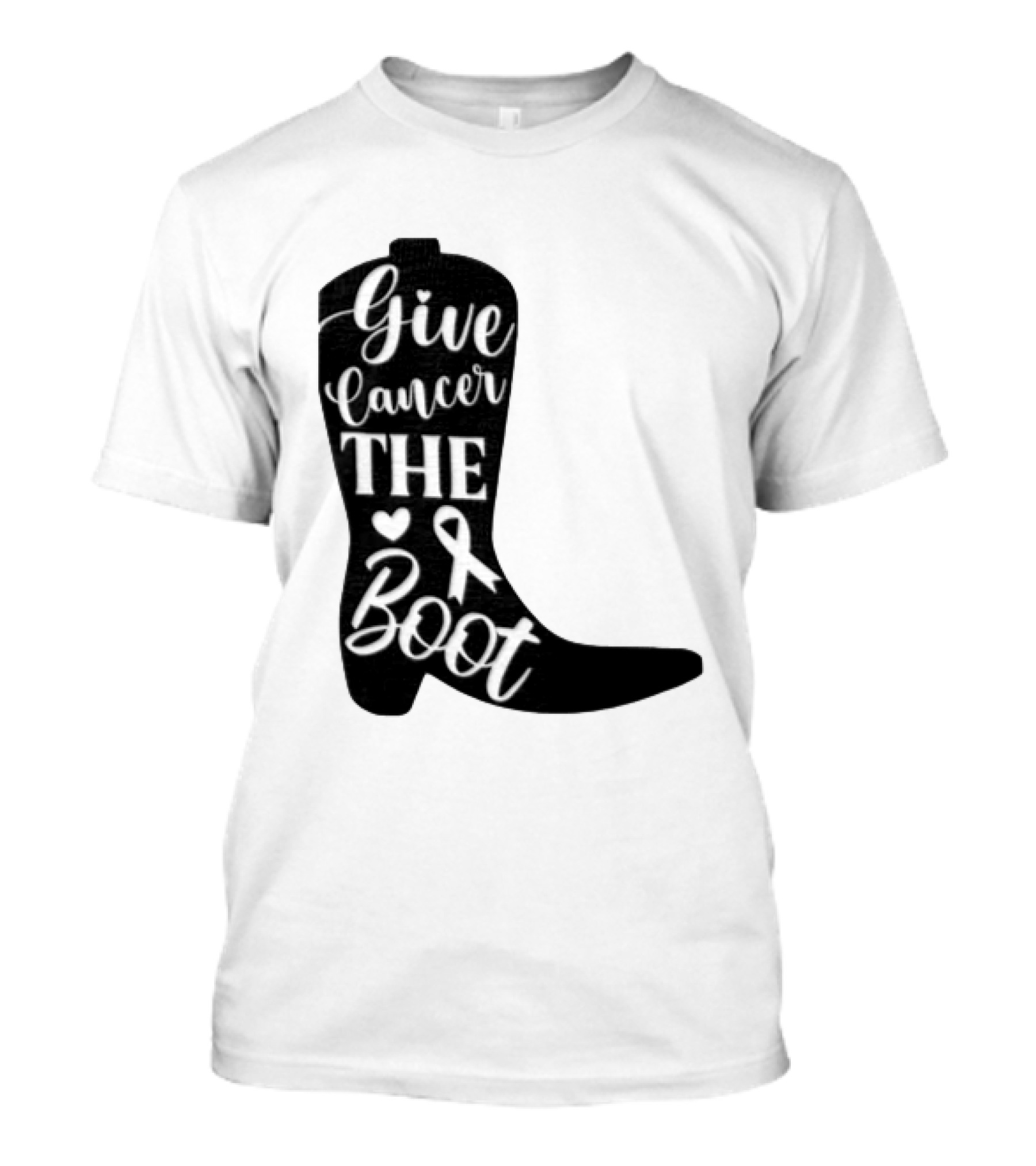 Give Cancer The Boot Awareness Ribbon Western Cowboy Boot T-Shirt