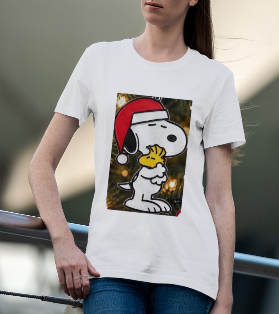 Snoopy Woodstock Christmas Hugging Best Holiday Gift Peanuts T-Shirt