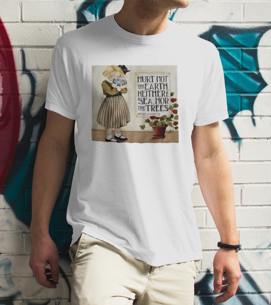 Hurt Not The Earth Revelation 7:3 Vintage Girl Holding Globe Environmental Protection T-Shirt