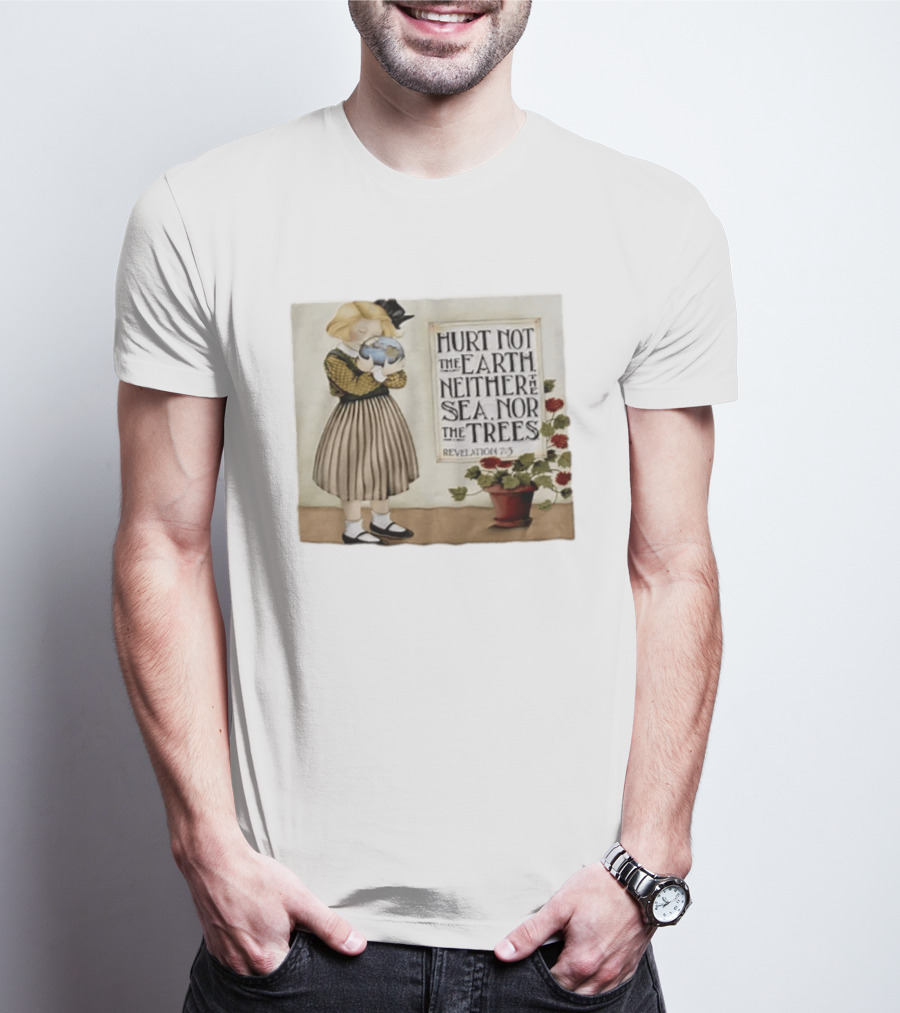 Hurt Not The Earth Revelation 7:3 Vintage Girl Holding Globe Environmental Protection T-Shirt