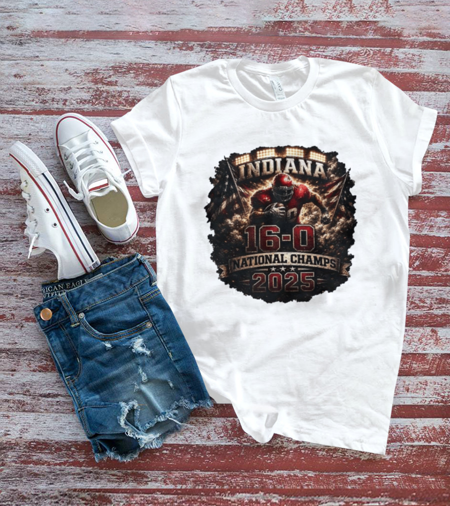 Indiana 16 0 National Champs 2025 Football Victory Celebration T-Shirt