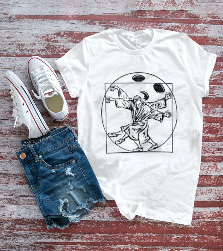 Jesus Christ Vitruvian Man Juggling Coffee And Whiskey Beans T-Shirt