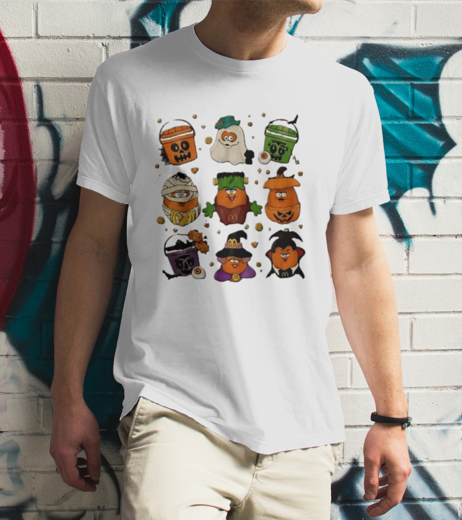 McDonalds Halloween McNugget Buddies Characters Pumpkin Witch Dracula Mummy Ghost Frankenstein T-Shirt